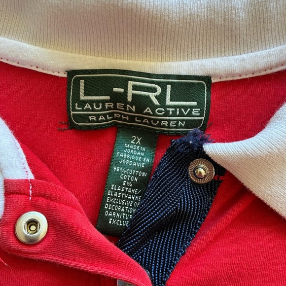 Vintage L-RL Lauren Active by Ralph Lauren Red Polo Shirt 1X - Picture 5 of 9